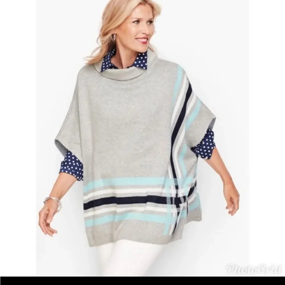 Talbots Sabrina Knit Poncho Shrug Grey Stripe Colorblock S/M